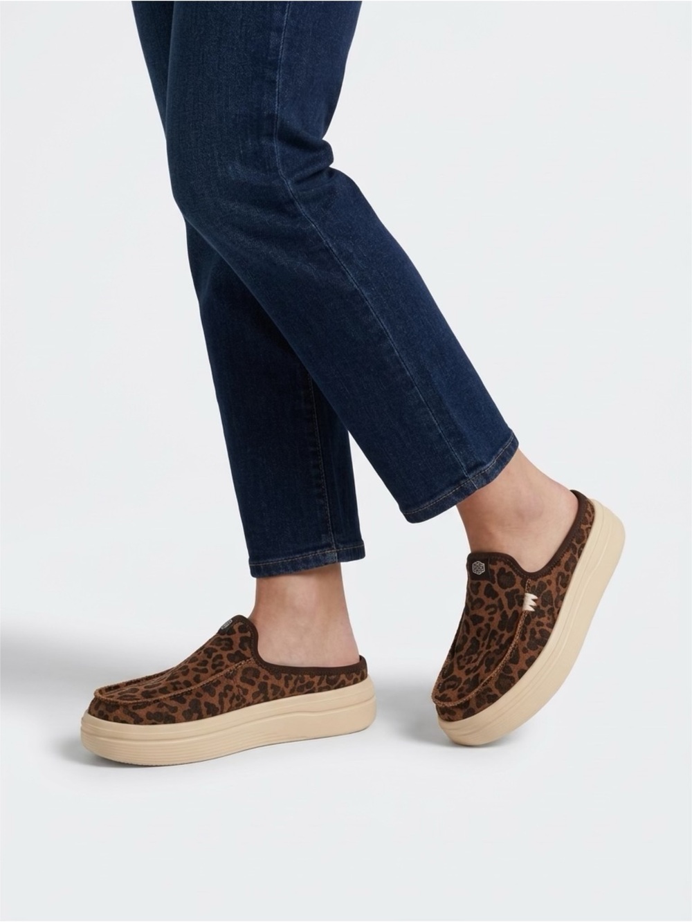 Hey Dude Leopard-Print Slip-On Mules in Brown and Cream